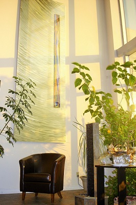 Lobby view illustrating custom metal art